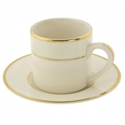 Cream Double Gold Demi Can Cup/Saucer